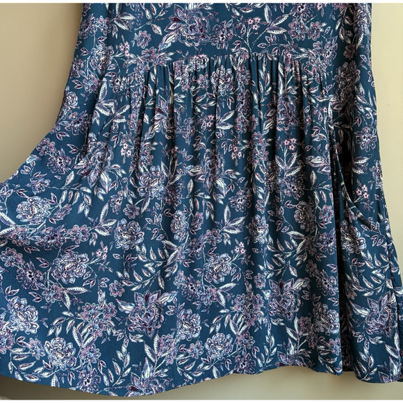 Garnet Hill Teal Floral Paisley V-neck Fit & Flare Dress Lined Pockets 12 Boho - Picture 5 of 16